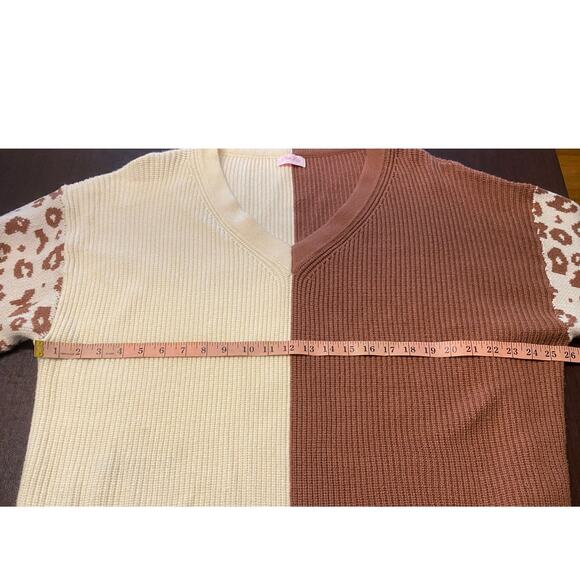 Pink Lily Oversized Ribbed Sweater Colorblock Leopard Sleeve XL 1X Cozy Casual - Picture 4 of 8